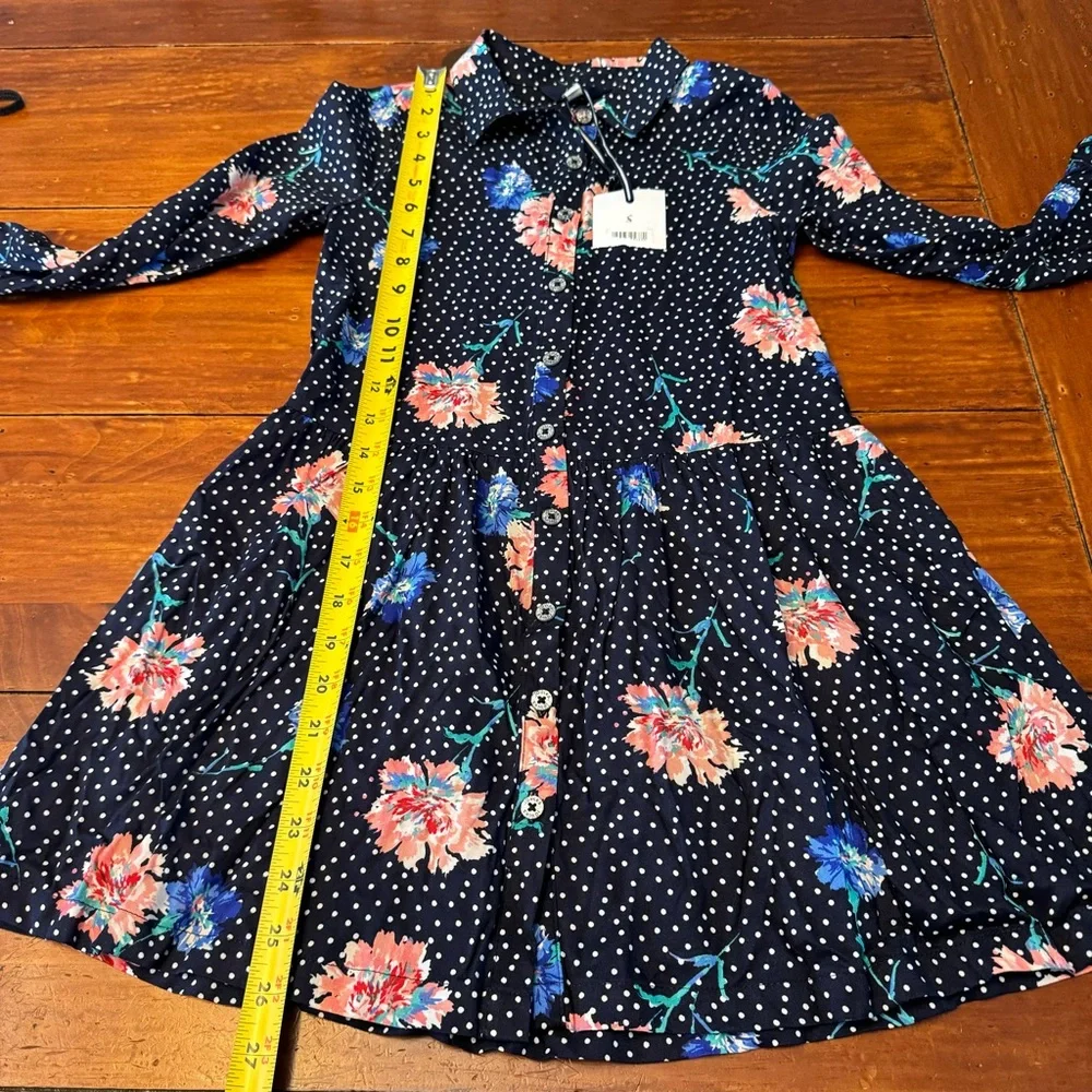 Joules Girls Amelia Shirt Dress Polka Dot Floral Navy Size 7/8 Years
